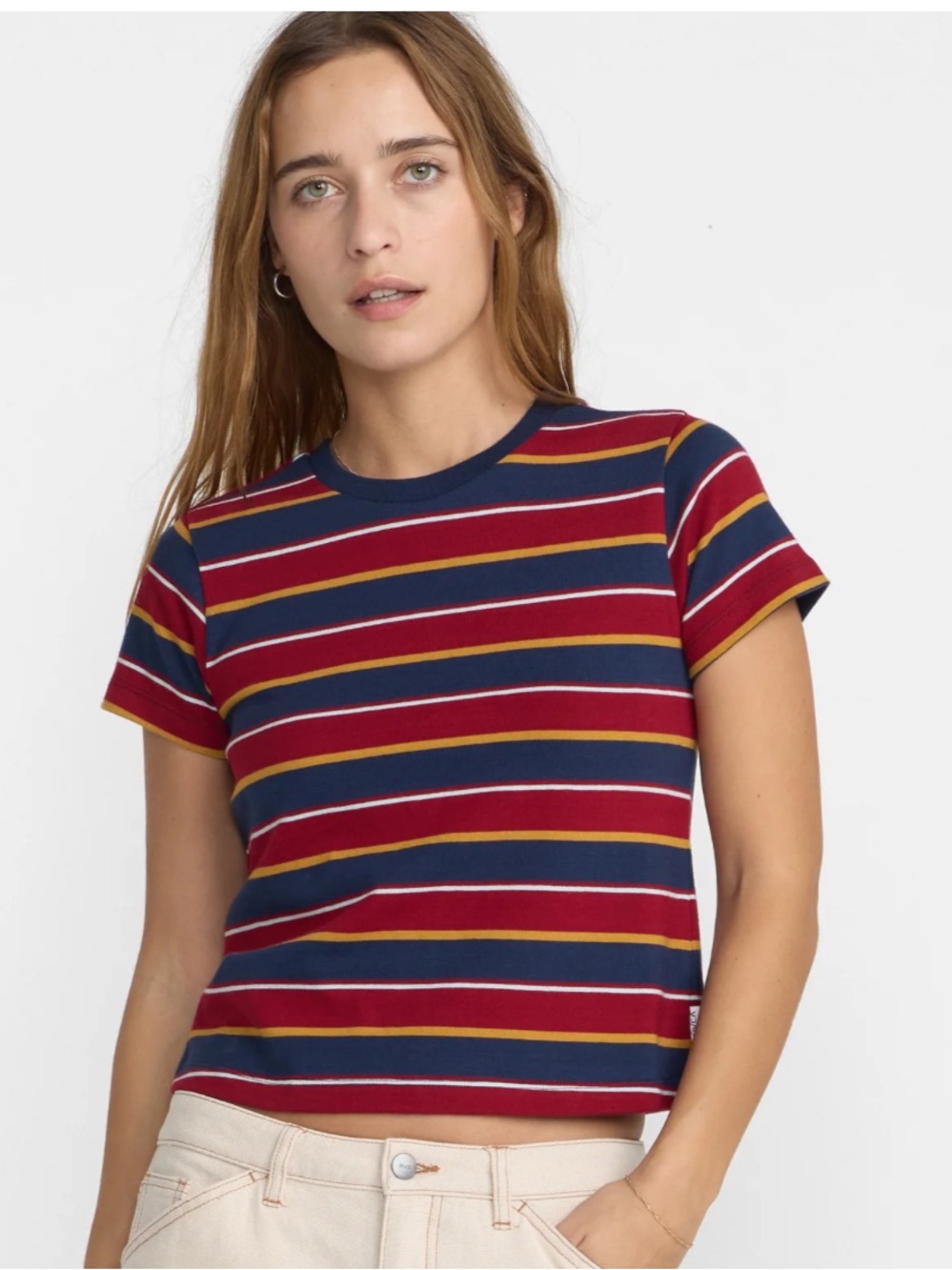RVCA Unbound Striped Navy and Burgundy Short-Sleeve Tee